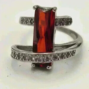 Unique Design Ruby &‎ White Topaz 925 Sterling Silver Fashion Ring Size 8